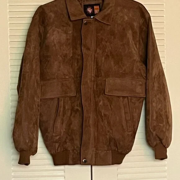 Made In Italy Suede Bronze-Brown ‘Bomber’ Jacket Size L
